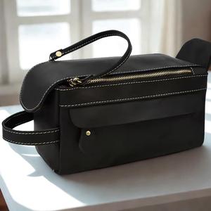 Genuine Leather <b>Toiletry</b> Bag Men Travel Grooming Organizer Waterproof Cosmetic <b>Storage</b> Bag LTB-0160 - Product Image 6