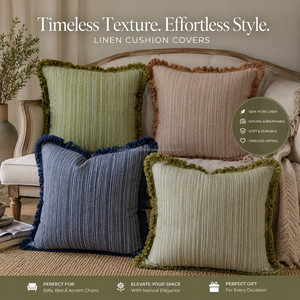 100% Pure Linen Olive Green Striped Cushion <b>Cover</b> with Fringe Edge Decorative <b>Throw</b> Pillow <b>Cover</b> Luxury <b>Sofa</b> Cushion <b>Cover</b> - Product Image 5