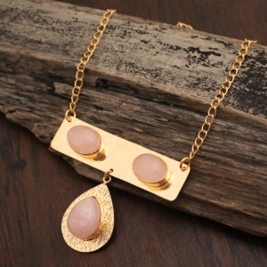 Natural Rose Quartz Gemstone <b>Necklace</b> 18K Gold Plated – Elegant Bar Pendant Jewelry - Unique <b>Statement</b> <b>Necklace</b> - Gift for her - Product Image 1
