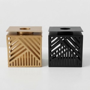 Modern <b>Gold</b> Black Metal <b>Tea</b> <b>Light</b> <b>Holders</b> Geometric Cut out Handmade MORADABAD ART METAL WARE Uttar Pradesh for Home Decoration - Product Image 2