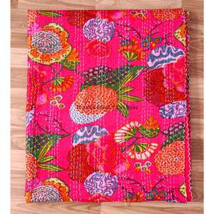Couverture Kantha indienne faite à la main, vintage, écologique, réversible, brodée, double taille, 100% coton, pour usage domestique - Product Image 6