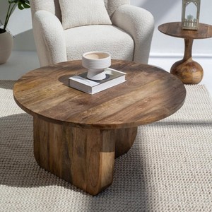 Table basse ronde en bois Vandana Astra Solace avec pieds croisés pour un décor de salon moderne - Product Image 3