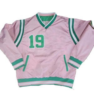 Veste rose à col en V et manches longues pour femme avec imprimé numéro 19 vert, haut décontracté en polyester tissé, idéal pour l'automne - Product Image 1