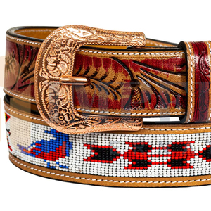 2026 New Fashionable <b>Vintage</b> Ethnic Floral Beaded Full Grain Leather <b>Belt</b> With Copper Western Buckle Casual Unisex Designer <b>Belt</b> - Product Image 2