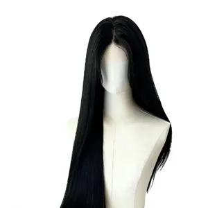 Premium Jet Black <b>Long</b> Straight Synthetic <b>Wig</b> Middle Part Machine Made Glueless Everyday Wear Fiber <b>Wig</b> - Product Image 2