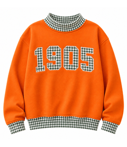 Sweat-shirt à col roulé grande taille pour femme 1905, imprimé personnalisé, patchwork à carreaux et pois, épaules tombantes, pull décontracté en tissu éponge, OEM - Product Image 2
