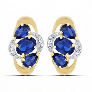 Natural <b>Blue</b> Sapphire Natural Diamonds 14k Solid Gold Gemstone Diamond <b>Stud</b> <b>Earrings</b> Fashion Drop <b>Earrings</b> Gift Her - Product Image 1