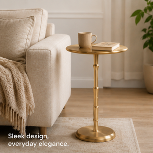Modern <b>Gold</b> Metal Round <b>Side</b> <b>Table</b> with Sculpted Pedestal Base, Accent End <b>Table</b> for Living Room, Bedroom & Home, office Decor - Product Image 3