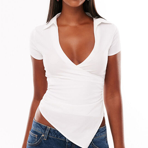 Wholesale 2026 Summer New Solid Color Plus Size Women's Loose V-neck Strap Short-Sleeved T-shirt Ladies <b>Top</b> Trend - Product Image 4