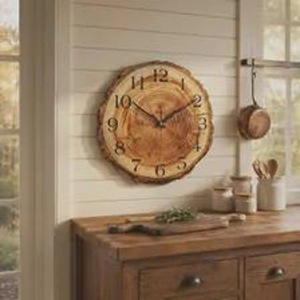 Horloge murale en bois rustique à motif délicat, ronde, analogique, à quartz, silencieuse, décoration de cuisine - Product Image 2