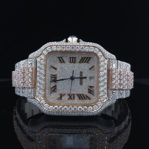 Iced Out Two Tone Rose Gold Roman Numerals <b>Watch</b> Square Automatic Men <b>Mechanical</b> Bust Down Luxury Hip Hop Bling <b>Watch</b> - Product Image 1