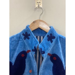 Hand Embroidered <b>Velvet</b> Jacket <b>Women</b> Mandarin Collar Full Sleeve Autumn Open Front <b>Coat</b> With Birds And Hearts Pattern - Product Image 2