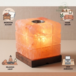 Lampe de table en sel de l'Himalaya rose naturel en forme de cube Rubik, brûleur d'huile, pour la décoration intérieure - Product Image 5