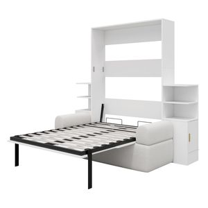 Queen Size White Wall Murphy <b>Bed</b> <b>with</b> <b>Sofa</b> and <b>Storage</b> Cabinets Space-Saving Home Office and Guest Room Furniture - Product Image 5