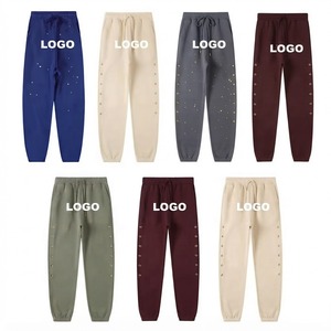 Pantalon de survêtement décontracté pour homme, taille élastique, cordon de serrage, poches, coton mi-lourd respirant, style automne, vert, bleu marine - Product Image 3