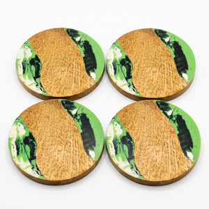 Handmade Round Wooden Coasters With Green Resin Inlay Modern Design <b>Non</b> <b>Slip</b> <b>Mats</b> For Table Decoration - Product Image 1