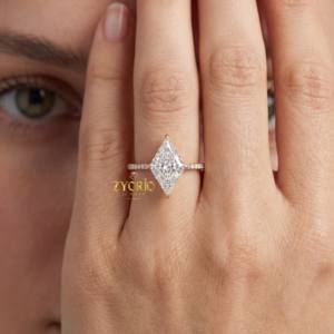 Bague de Fiançailles Romantique en Diamant de Laboratoire Taille Losange, Sertissage à Griffes en Forme de Boussole, Or Massif 14K 18K, Cadeau d'Anniversaire de Mariage - Product Image 3