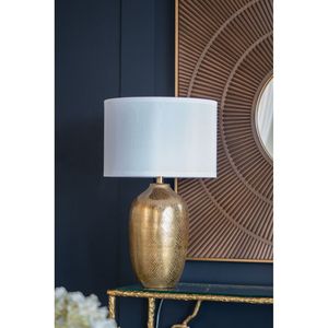 D15x25.7 Gold <b>Table</b> Lamp with <b>White</b> Fabric Shade <b>Round</b> Aluminum Sheet Lamp Shade Assembly Required - Product Image 1