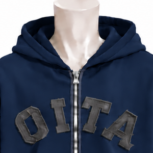 Custom <b>Navy</b> Blue Mens Full Zip Hoodie Chenille Letter Patch Heavyweight Fleece Oversized Casual Winter Streetwear <b>Sweatshirt</b> - Product Image 3