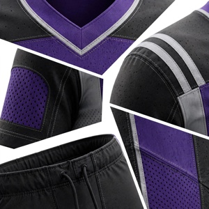 Ensemble de maillot de football américain pour homme, violet et noir, col en V, manches courtes, ajusté, respirant, en polyester, pour toutes les saisons - Product Image 6