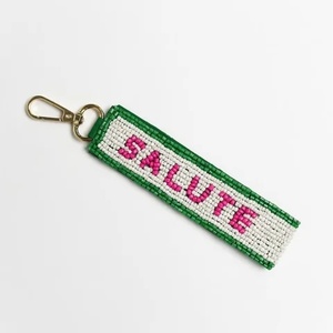 New Fresh Green White for Beaded Combination Custom Salute Adjustable Personalized Game Day Fashion Keychain <b>Wristlet</b> in India - Product Image 1