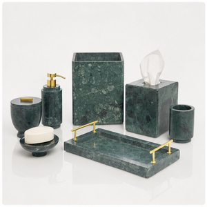 Ensemble d'accessoires de salle de bain en marbre vert naturel luxueux, 7 pièces, distributeur de savon, plateau et boîte à mouchoirs pour la décoration moderne des hôtels et des maisons - Product Image 3