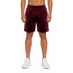 Men's Velvet Shorts Streetwear Gym Wear Heavy Fabric Velour Bottoms Deep Burgundy Solid Color <b>Elastic</b> Waist Side Pockets - Product Image 1