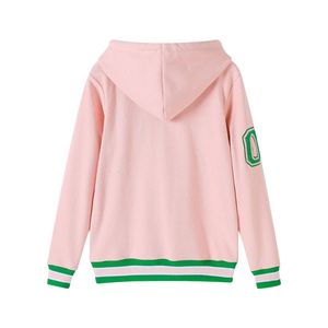 เสื้อฮู้ดสีชมพูติดกระดุม แต่งขอบสีเขียว แบบยูนิเซ็กส์ สวมใส่สบาย ปักลายตราสัญลักษณ์ สไตล์กรีก - Product Image 3