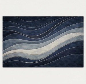 Tapis bleu tufté, tapis géométrique abstrait moderne, tapis doux tufté à la main pour la décoration du salon - Product Image 3