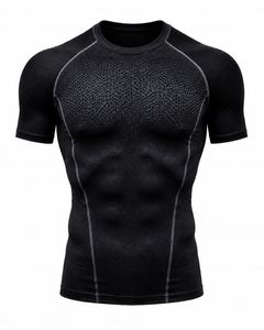 T-shirt de compression noir et gris pour homme, coupe ajustée, col rond, sportif, en maille respirante 180g, séchage rapide, manches courtes - Product Image 4