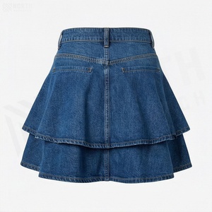 High Waist Women <b>Denim</b> A-Line Mini Skirt With Pockets Casual Solid Color Washed Fabric All Seasons Style - Product Image 2