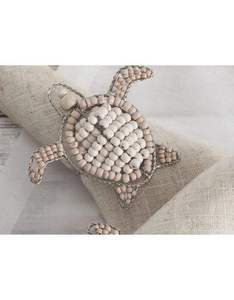Exquisite Sea <b>Turtle</b> Beaded Napkin <b>Ring</b> Set Natural Beige and Brown Tones Luxury Nautical Dining Decor for Upscale Restaurants - Product Image 2