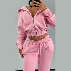 Custom <b>Women's</b> Winter Sweatpants Jogging Hoodie Lounge Wear Set High Quality Zipper Hooded Two Piece Heavy Polyester/Cotton - Product Image 5