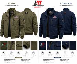 Veste bomber d'hiver pour homme personnalisée LONG MISSION INDUSTRY OEM, nylon/polyester, col mandarin, fermeture éclair, style décontracté - Product Image 1