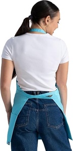 Delantal de poliéster tejido azul claro con bolsillos y cierre de lazo para mujer, uniforme para camareros de restaurante y bar - Product Image 5