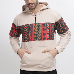 Sweat-shirt à capuche zippé pour homme, coupe classique, beige avec motif tribal, vêtement décontracté pour l'automne - Product Image 6