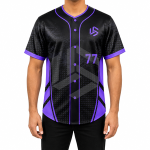 Custom Sublimated Men's <b>Baseball</b> Jersey Button-Up Short Sleeve Moisture-Wicking Breathable Plus Size Geometric Print Black - Product Image 1