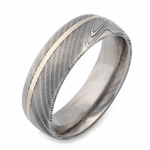 FOX IMPEX Bagues de luxe en acier Damas à motifs, faites à la main, style mariage minimaliste, bord poli, design moderne FI-DR-0016 - Product Image 1