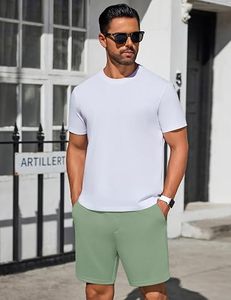 Pantalones Cortos Deportivos para Hombre, Color Verde Sólido, con Cordón Ajustable y Bolsillos Laterales, Estilo Bermuda, Tejido de Algodón Transpirable - Product Image 5