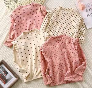 Chemise florale pour filles de 1 à 7 ans, automne et hiver, manches volantées, dentelle, manches longues, t-shirt polyvalent pour petite fille, haut simple - Product Image 2