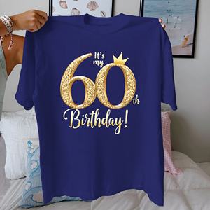 Camiseta de algodón 100% de ajuste cómodo informal para mujer para 60 cumpleaños de punto con diseño estampado - Product Image 5