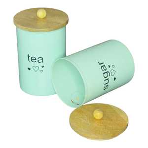 Ensemble de 3 boîtes de rangement hermétiques écologiques en métal et en bois pour sucre, café et thé avec couvercles décoratifs pour la cuisine - Product Image 6