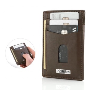 Wholesale High Quality Bank Card Holder Brown Genuine Leather <b>RFID</b> Blocking Card Holder Smallest <b>Men</b> Card <b>Wallet</b> - Product Image 3