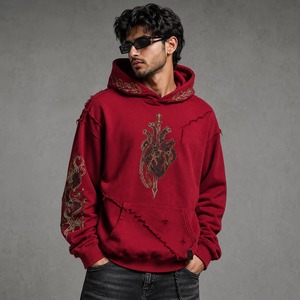 Everyday Streetwear Fit <b>Men</b> Distressed Vintage Hoodie Embroidered Graphic <b>Pullover</b> Sweatshirt with Comfortable - Product Image 1