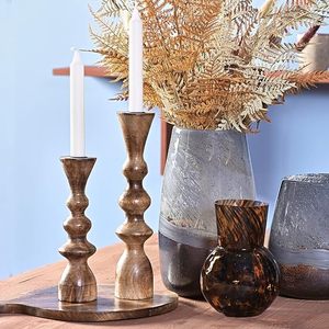 Ensemble de porte-bougies coniques en bois faits à la main, style rustique, pour mariage, table à manger, décoration intérieure - Product Image 5