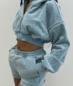 Nouvelle collection 2024 : Ensemble décontracté deux pièces pour femme, brodé, effet délavé, en molleton polyester/coton de haute qualité - Product Image 2