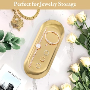 Oval Gold Plated <b>Storage</b> <b>Tray</b> Polished Finish Minimalist Design For Table Use Neatening <b>Storage</b> - Product Image 3