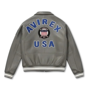 Veste de baseball style Avirex grise, livraison directe, New York, États-Unis |   Cuir de vache véritable, cuir de vachette de qualité supérieure et taille personnalisée sur mesure - Product Image 3