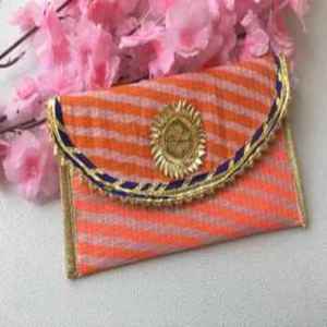 Beautiful Multicolor Handcrafted Handmade Leheriya Pattern Printed Poly-silk Fabric <b>Pouches</b> for Wedding Party, Hldi Favors - Product Image 1