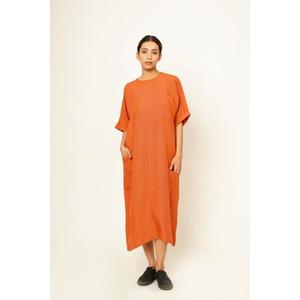 Robe tunique maxi en coton de haute qualité, col en V, manches courtes, couleur unie, respirante, avec poches, taille naturelle, style simple, toutes saisons - Product Image 1